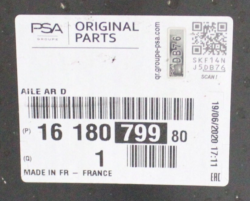 CITROEN C3 3 III SX 2016-2024 tylny tył prawy błotnik 1618079980 4/6