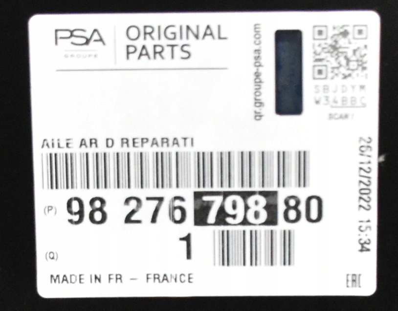 PEUGEOT RIFTER L1 2018-2025 Tylny prawy błotnik 9827679880 3/5